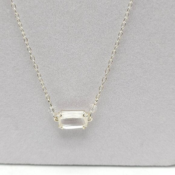 Lauren Ralph Lauren Station Necklace Clear Rectangular Crystals 36 Inches - Picture 2 of 6